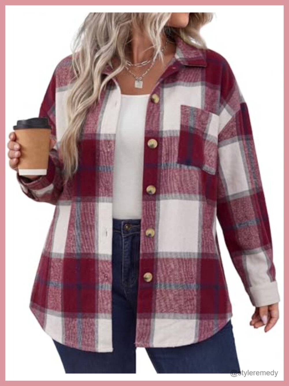Plus Size Plaid Shacket Long Sleeve Button Front Oversized Casual Jacket